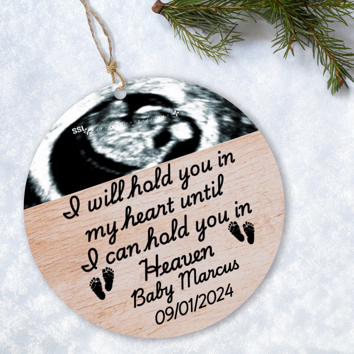 Personalized Upload Ultrasound Miscarriage Wood Ornament Ornaments and Accents Giftinum