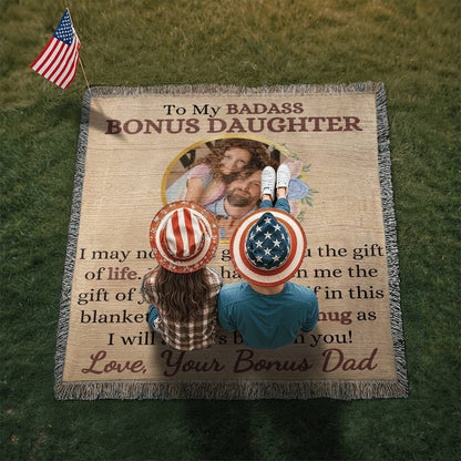 Photo Upload Badass Bonus Daughter Woven Blanket Giftinum