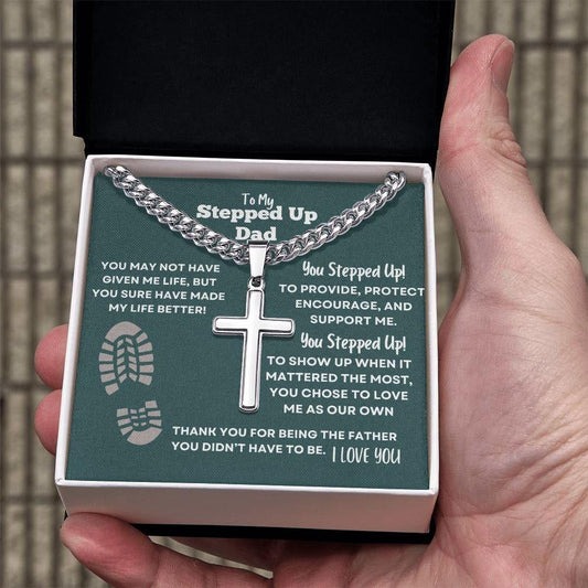 Step Up Dad Cross Necklace - You stepped up! JewelryGiftinum