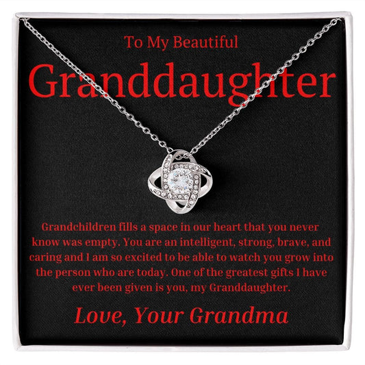 To Granddaughter from Grandma Love Knot Necklace - Grandchildren fills a space in our hearts - Premium Jewelry - Just $119.95! Shop now at Giftinum