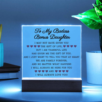 To My Badass Bonus Daughter | Acrylic Square Plaque AcrylicGiftinum