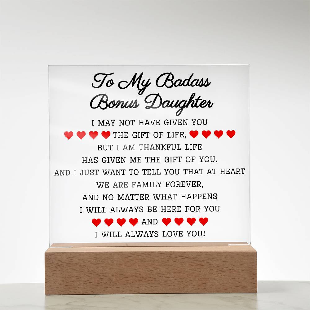 To My Badass Bonus Daughter | Acrylic Square Plaque AcrylicGiftinum