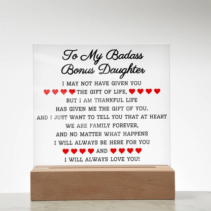 To My Badass Bonus Daughter | Acrylic Square Plaque AcrylicGiftinum