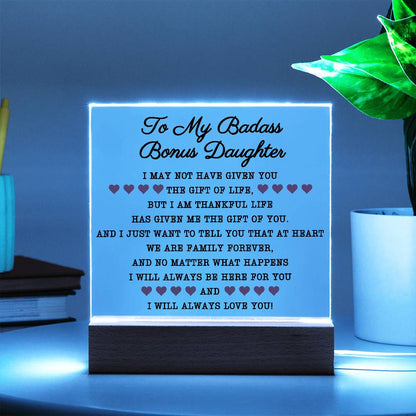 To My Badass Bonus Daughter | Square Acrylic Plaque (B) AcrylicGiftinum