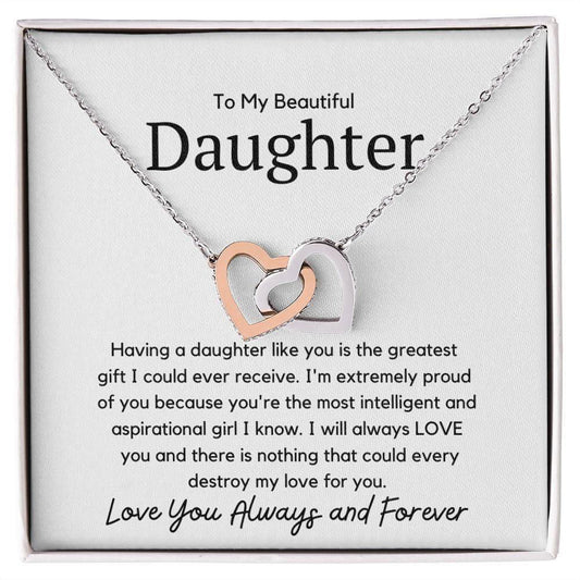 To My Beautiful Daughter Interlocking Necklace - Having daughter like you JewelryGiftinum