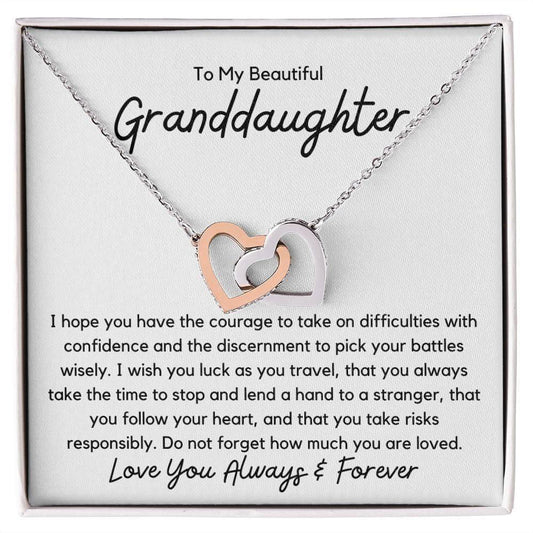 To My Beautiful Granddaughter Interlocking Heart Necklace - I hope you have the courage JewelryGiftinum