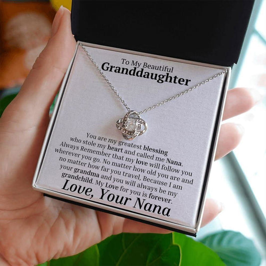 To My Granddaughter from Nana Necklace Love Knot Necklace - You are my greatest blessing JewelryGiftinum