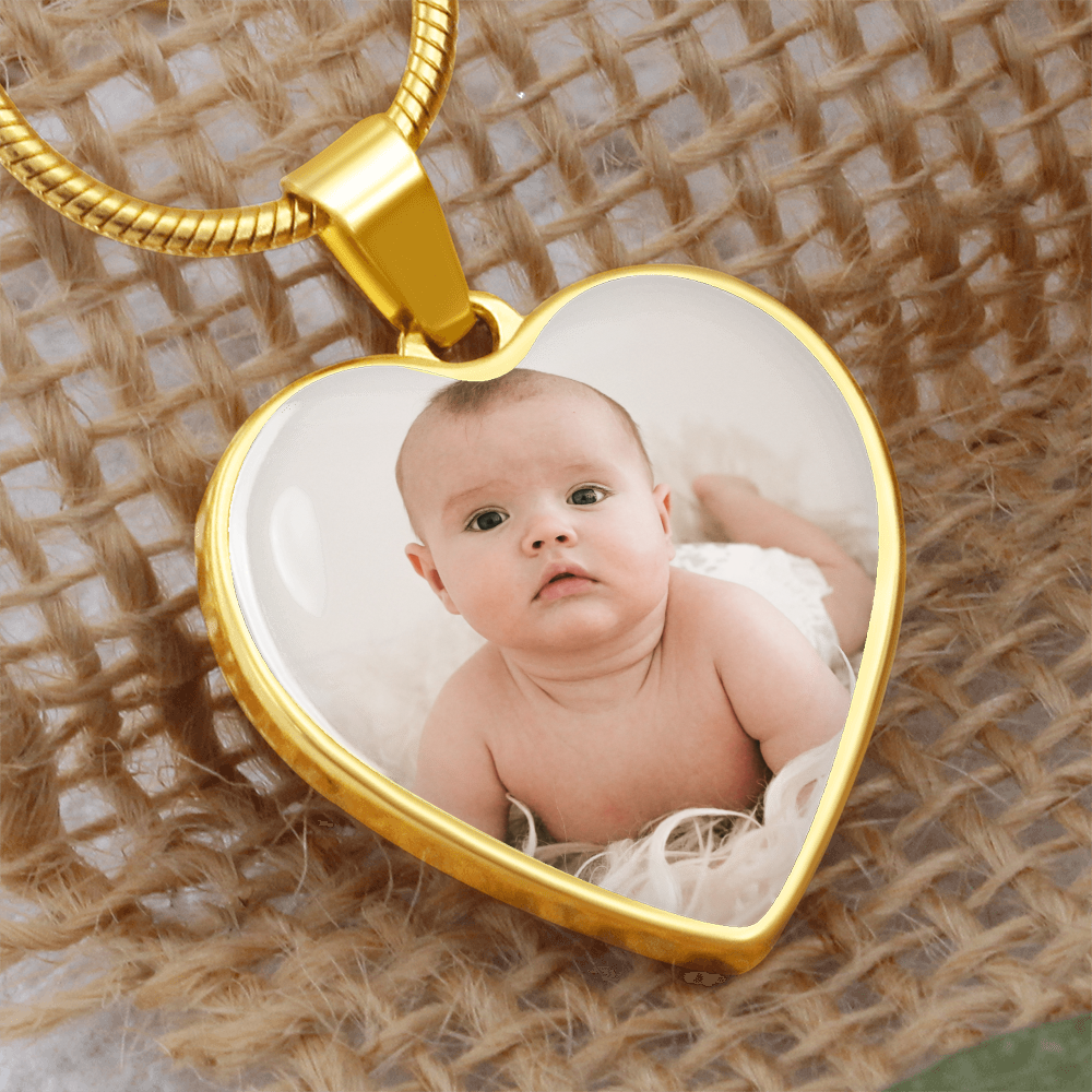 Personalized Baby Photo Necklace for Mom, Custom Engraved Heart Pendant Gift