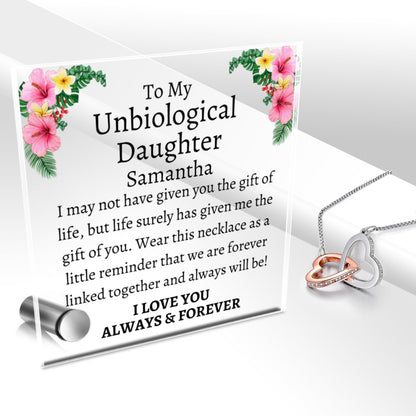 Unbiological Daughter Locked Hearts Necklace with Lumenglass Stand Jewelry Giftinum